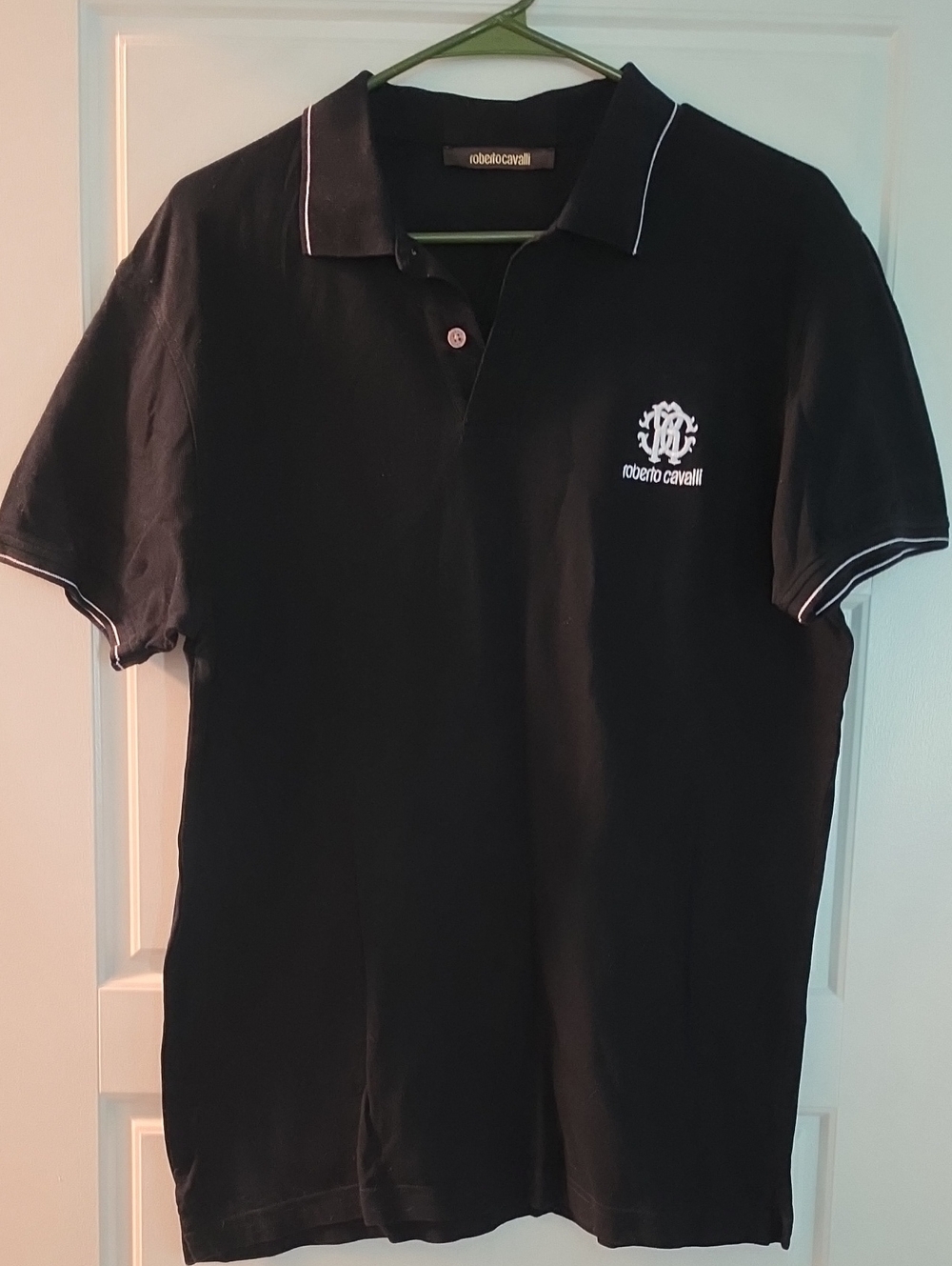 Roberto Cavalli Black Polo with White Logo and Trim
